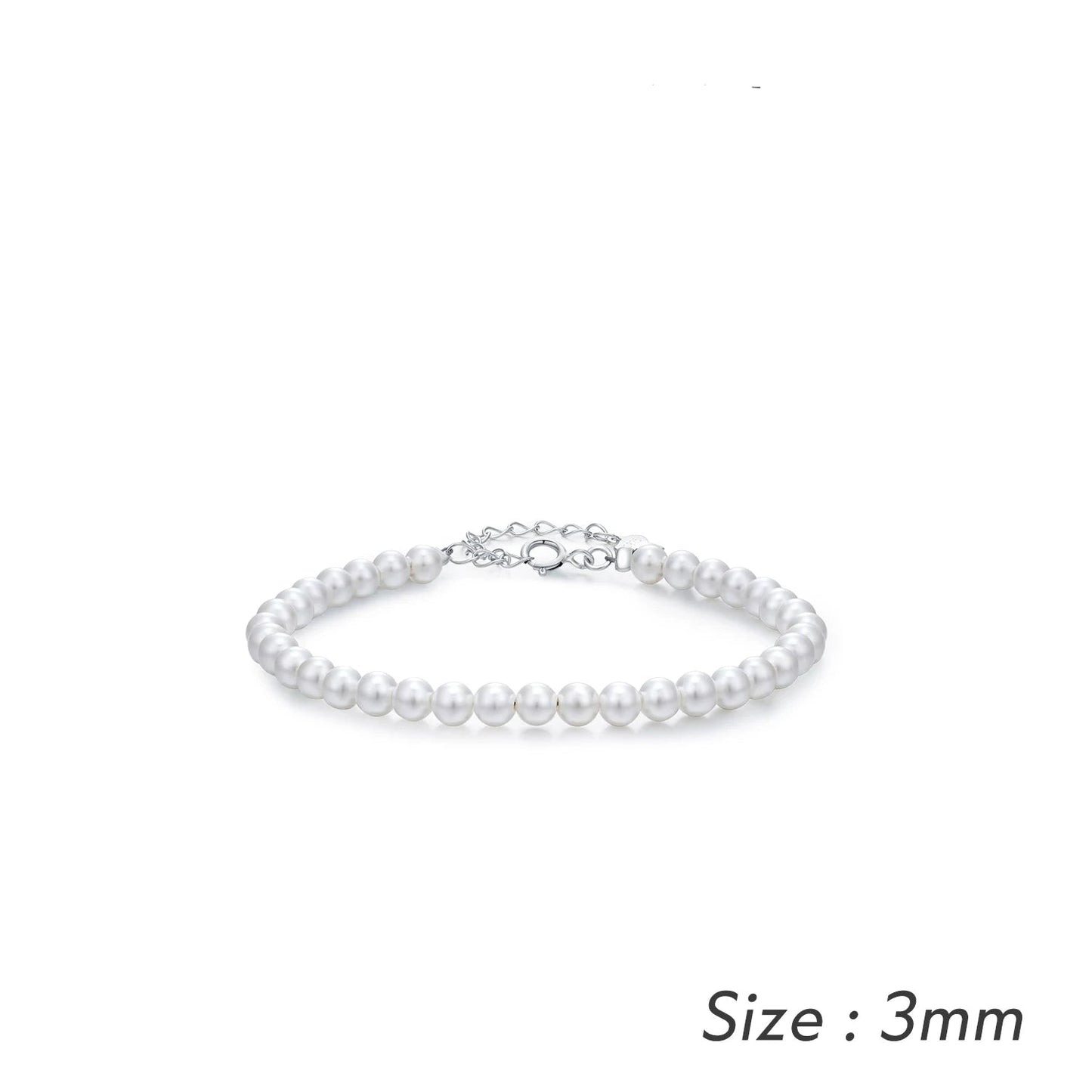 Elegantly Crafted 925 Sterling Silver Stackable Shell Pearl Bracelet - Perfect for Women's Parties and Fine Jewelry Collections