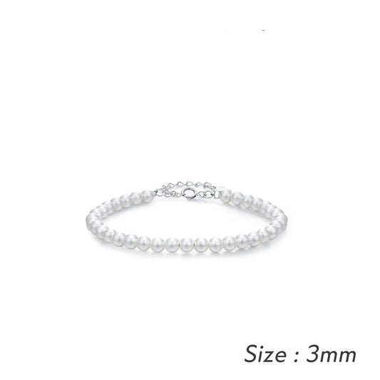 Elegantly Crafted 925 Sterling Silver Stackable Shell Pearl Bracelet - Perfect for Women's Parties and Fine Jewelry Collections