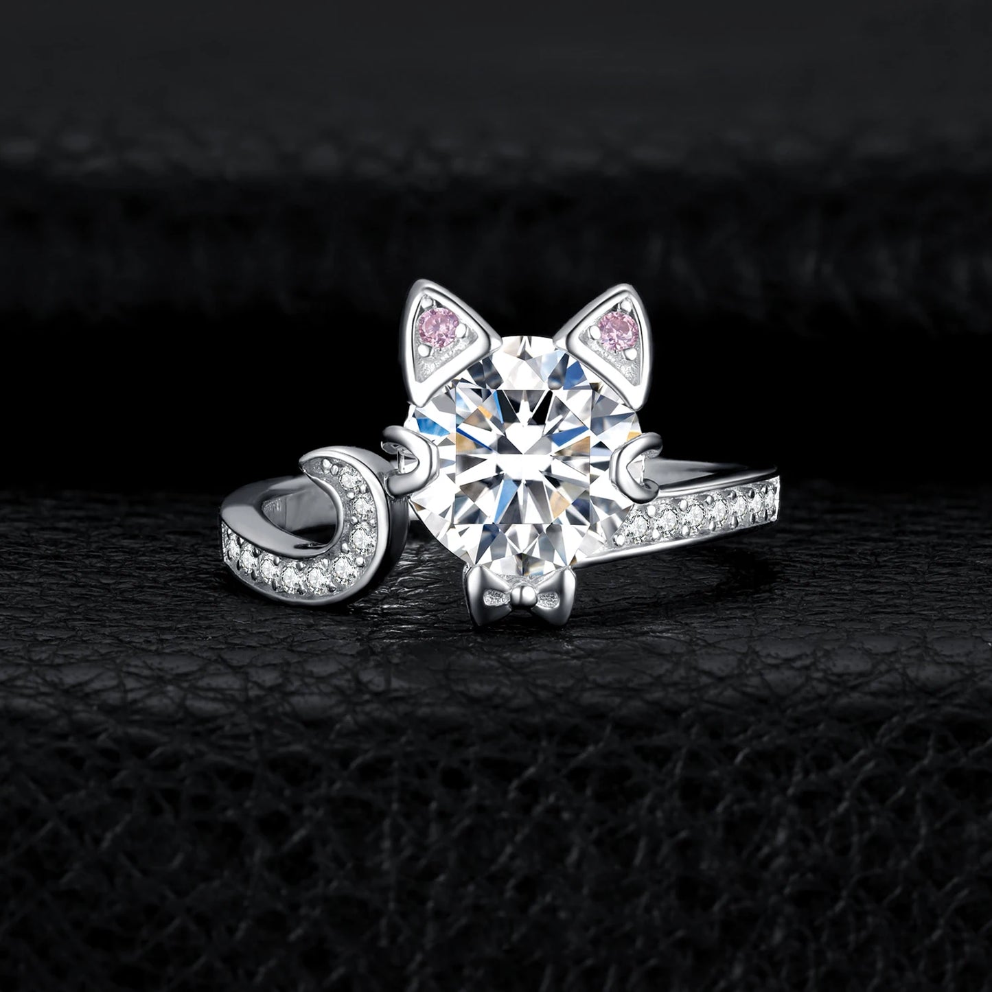 Exquisite 3Ct Love Cat Round Gemstone Adjustable Ring in 925 Sterling Silver for Women - Perfect for Any Occasion