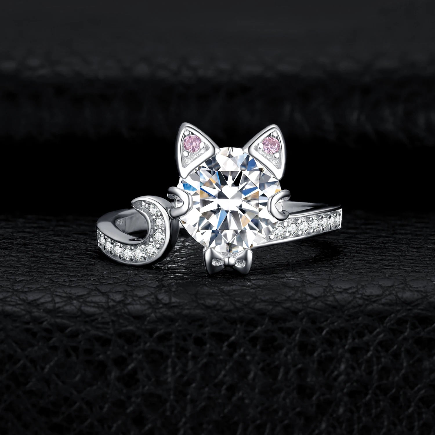 Exquisite 3Ct Love Cat Round Gemstone Adjustable Ring in 925 Sterling Silver for Women - Perfect for Any Occasion