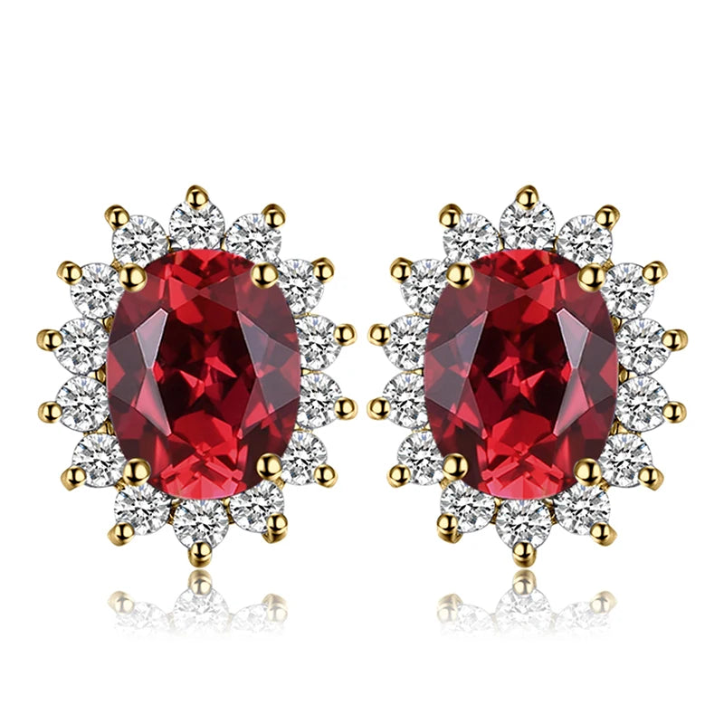 Exquisite Blue Topaz and Ruby 925 Sterling Silver Stud Earrings with Classic Star Design - Inspired by Princess Diana