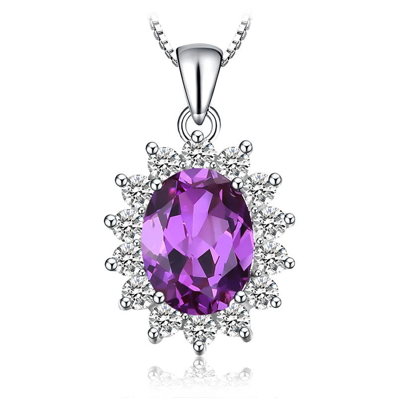 Elegant Princess Diana Inspired Blue Sapphire and Ruby Simulated Emerald Pendant Necklace in 925 Sterling Silver for Women (Chain Not Included)