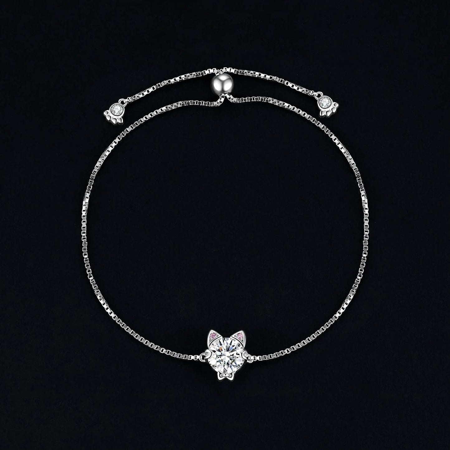 New Arrival: Exquisite 1.7Ct Round Gemstone Adjustable Love Cat Bracelet in 925 Sterling Silver - A Perfect Gift for Women