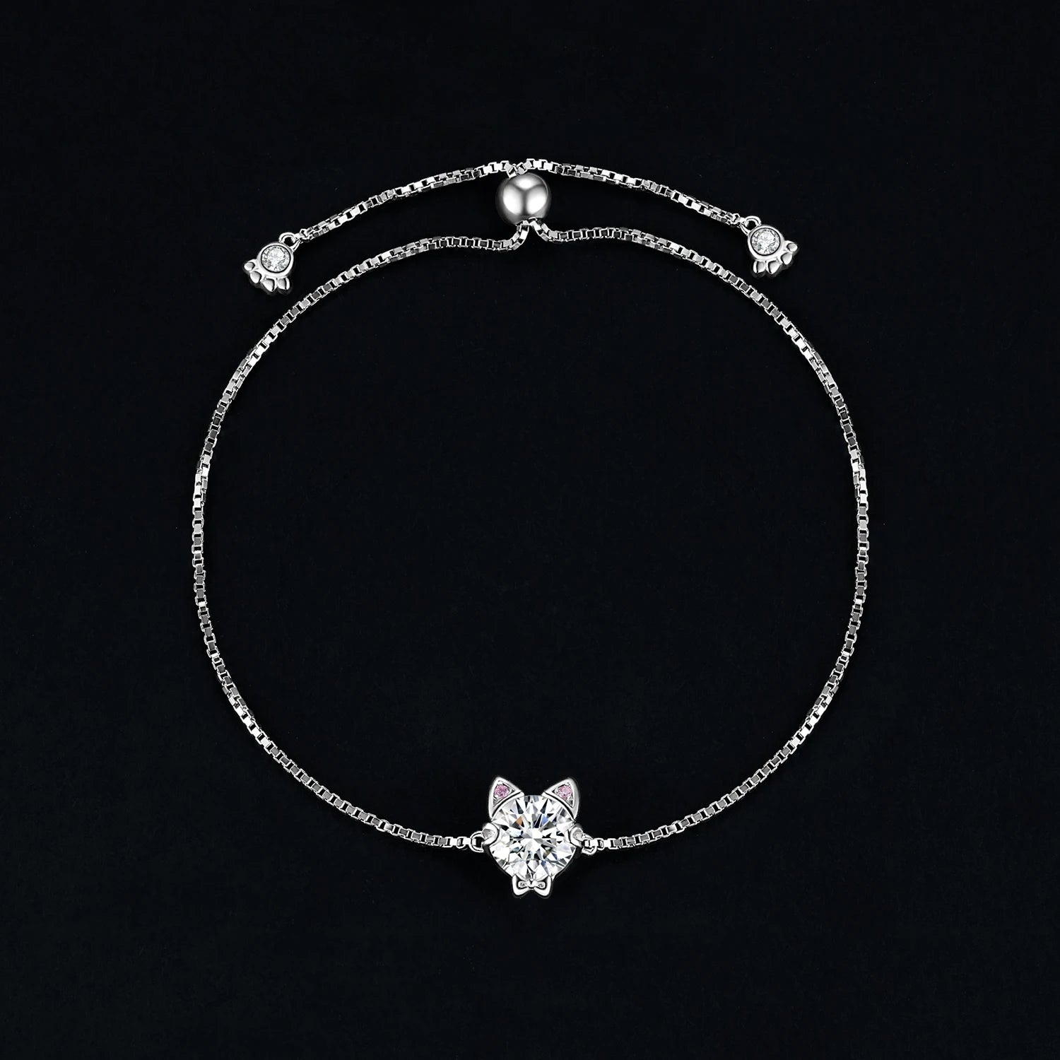 New Arrival: Exquisite 1.7Ct Round Gemstone Adjustable Love Cat Bracelet in 925 Sterling Silver - A Perfect Gift for Women