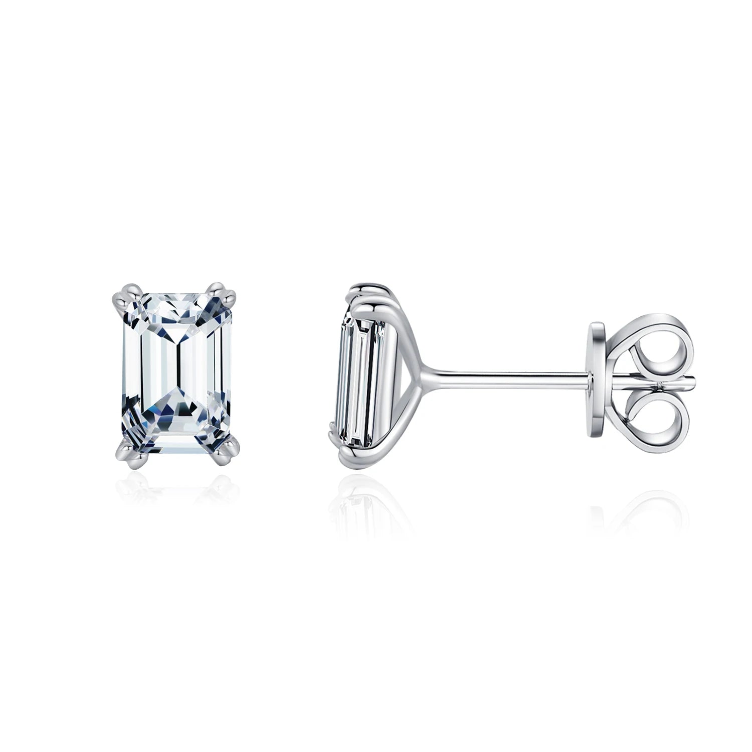 Exquisite 925 Sterling Silver Emerald Cut CZ Stud Earrings - Hypoallergenic Elegance for Women, Perfect for Weddings and Engagements