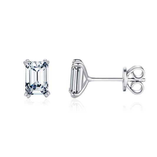 Exquisite 925 Sterling Silver Emerald Cut CZ Stud Earrings - Hypoallergenic Elegance for Women, Perfect for Weddings and Engagements