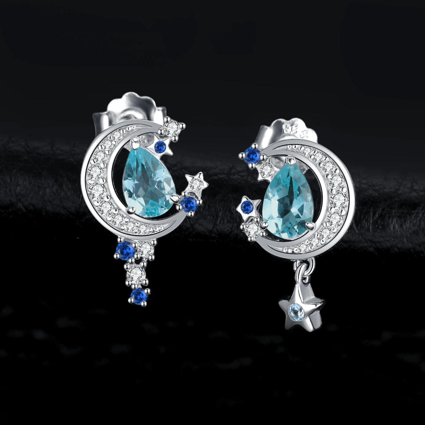 Elegant Moon Star 2.7Ct Genuine Sky Blue Topaz Stud Earrings in 925 Sterling Silver for Women