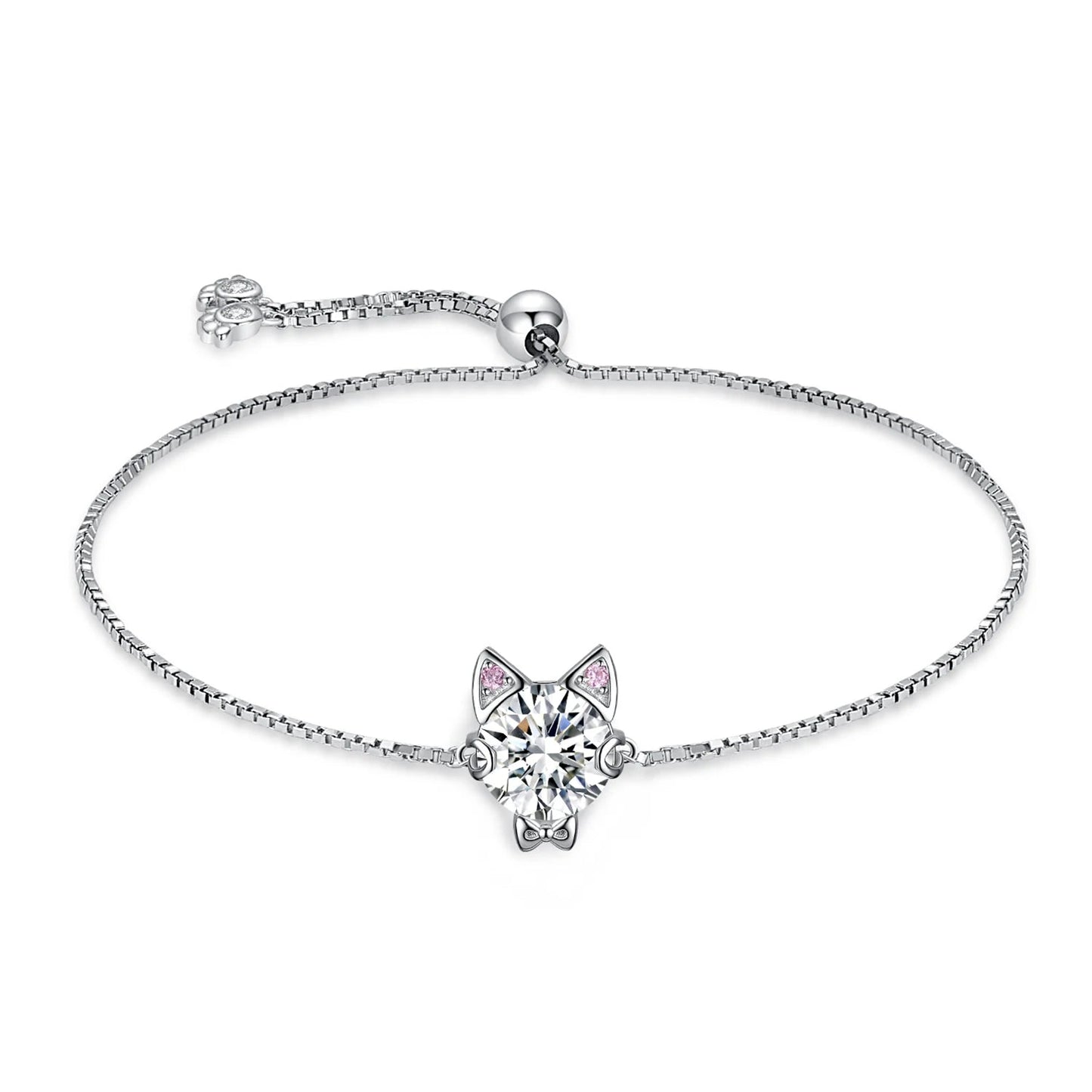 New Arrival: Exquisite 1.7Ct Round Gemstone Adjustable Love Cat Bracelet in 925 Sterling Silver - A Perfect Gift for Women