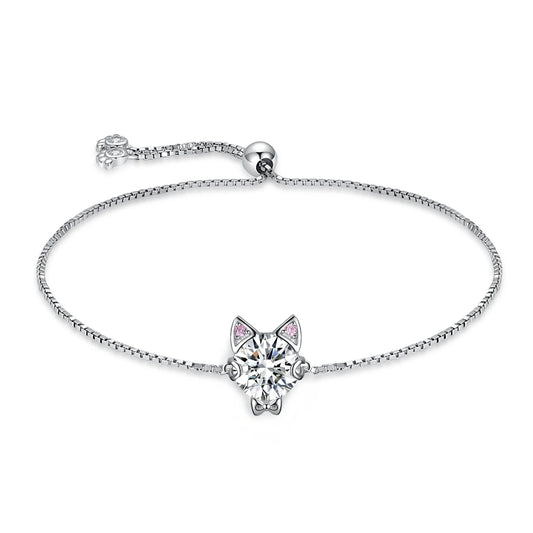 New Arrival: Exquisite 1.7Ct Round Gemstone Adjustable Love Cat Bracelet in 925 Sterling Silver - A Perfect Gift for Women