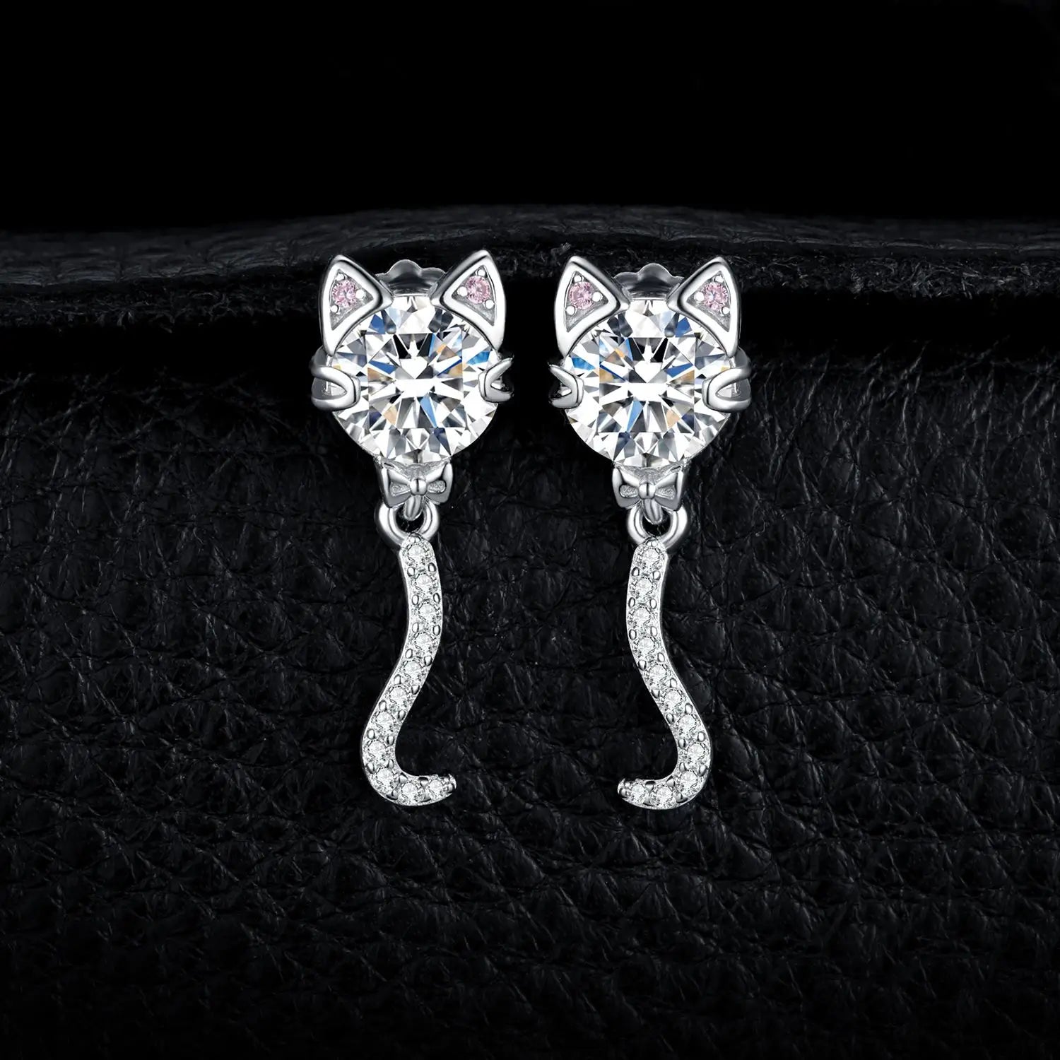 Elegant Love Cat Wagging Tail 4Ct Round Gemstone Stud Earrings in 925 Sterling Silver - Perfect Gift for Women and Girls
