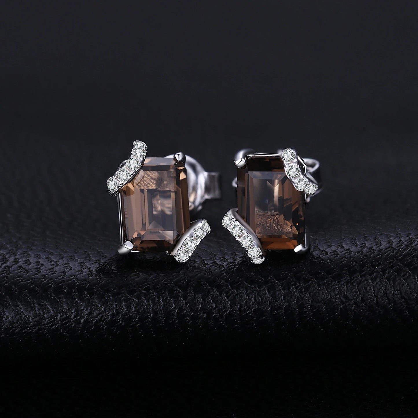 Elegant Emerald Cut 1.6Ct Genuine Smoky Quartz Earrings in 925 Sterling Silver – A Timeless Gemstone Gift for Women