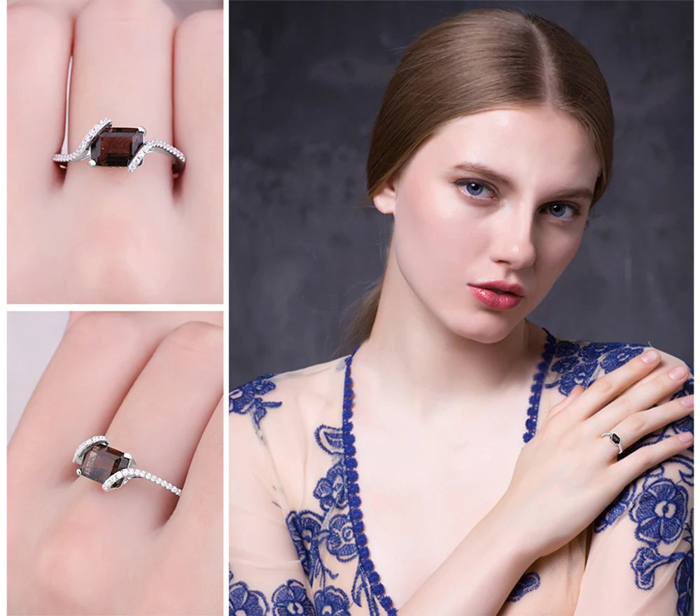 Elegant 1.7Ct Emerald Cut Smoky Quartz Ring in 925 Sterling Silver - Perfect for Weddings, Engagements, and Everyday Wear