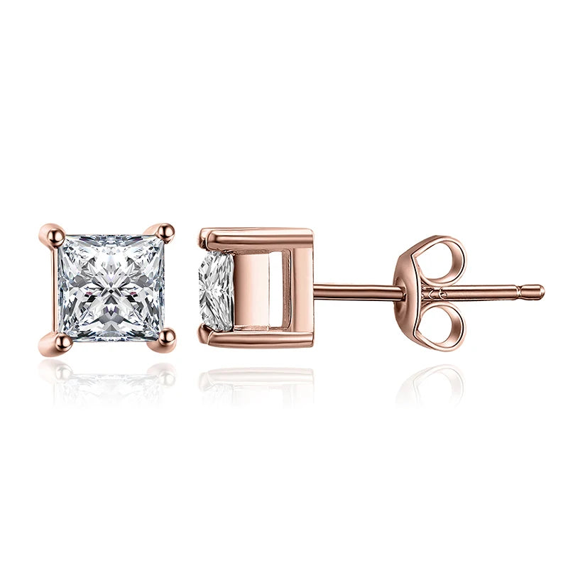 Exquisite Princess Cut 5A Cubic Zirconia Engagement Stud Earrings in 925 Sterling Silver - Perfect for Weddings and Anniversaries