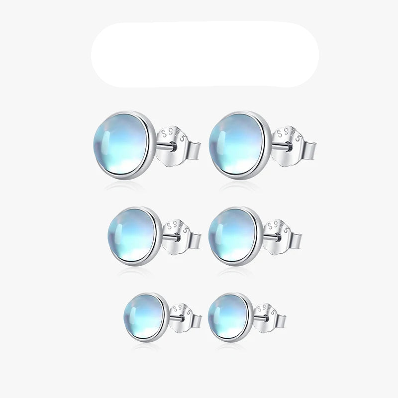 Elegant 925 Sterling Silver Round Moonstone Stud Earrings - Radiate Charm with Platinum Plated Design for Women