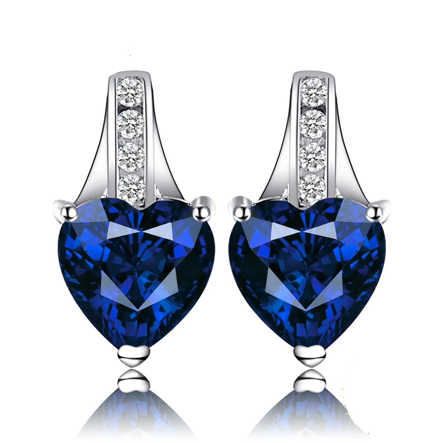 Exquisite 2.1Ct Created Blue Sapphire Love Heart Stud Earrings in 925 Sterling Silver - A Timeless Gift for Women