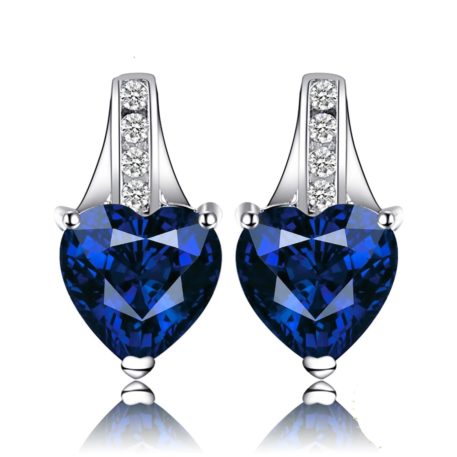 Exquisite 2.1Ct Created Blue Sapphire Love Heart Stud Earrings in 925 Sterling Silver - A Timeless Gift for Women