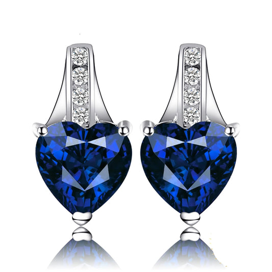 Exquisite 2.1Ct Created Blue Sapphire Love Heart Stud Earrings in 925 Sterling Silver - A Timeless Gift for Women