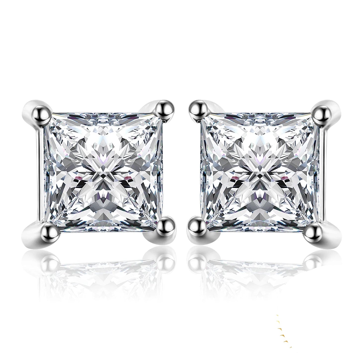Exquisite Princess Cut 5A Cubic Zirconia Engagement Stud Earrings in 925 Sterling Silver - Perfect for Weddings and Anniversaries