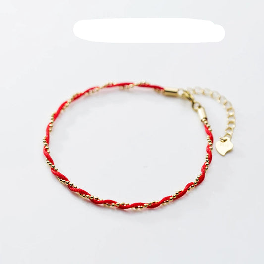 Elegant Red Rope Beads Bracelet for Women - Exquisite Adjustable 925 Sterling Silver Geometric Link Chain Fine Jewelry