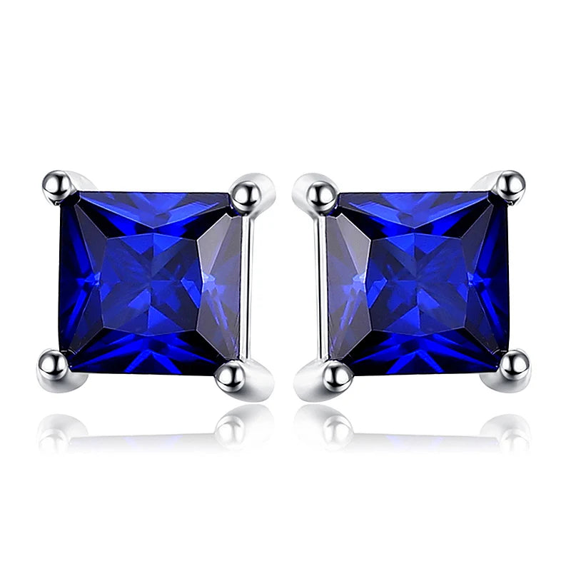 Exquisite Square Blue Topaz Stud Earrings in 925 Sterling Silver - A Touch of Elegance for Every Occasion