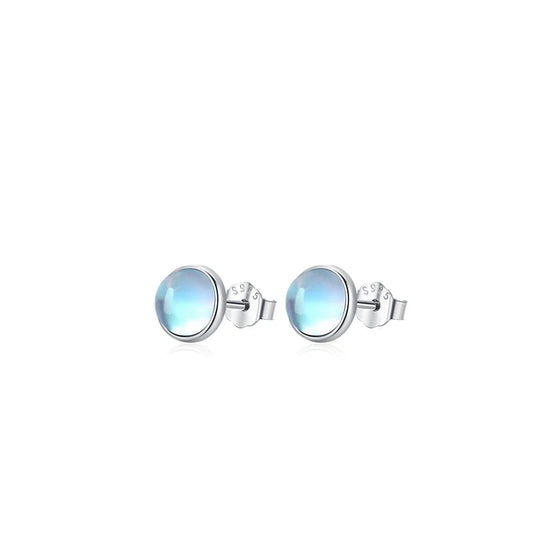 Elegant 925 Sterling Silver Round Moonstone Stud Earrings - Radiate Charm with Platinum Plated Design for Women