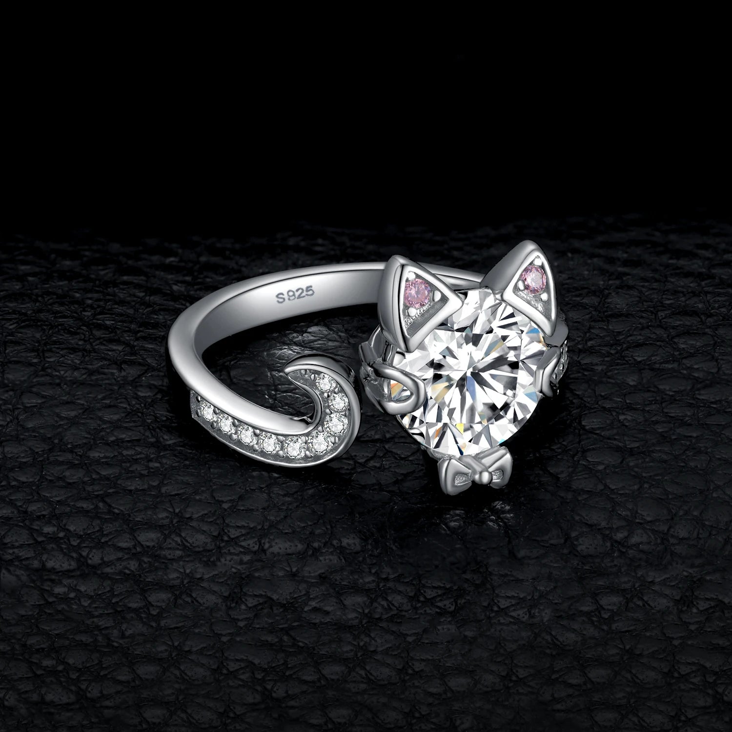 Exquisite 3Ct Love Cat Round Gemstone Adjustable Ring in 925 Sterling Silver for Women - Perfect for Any Occasion