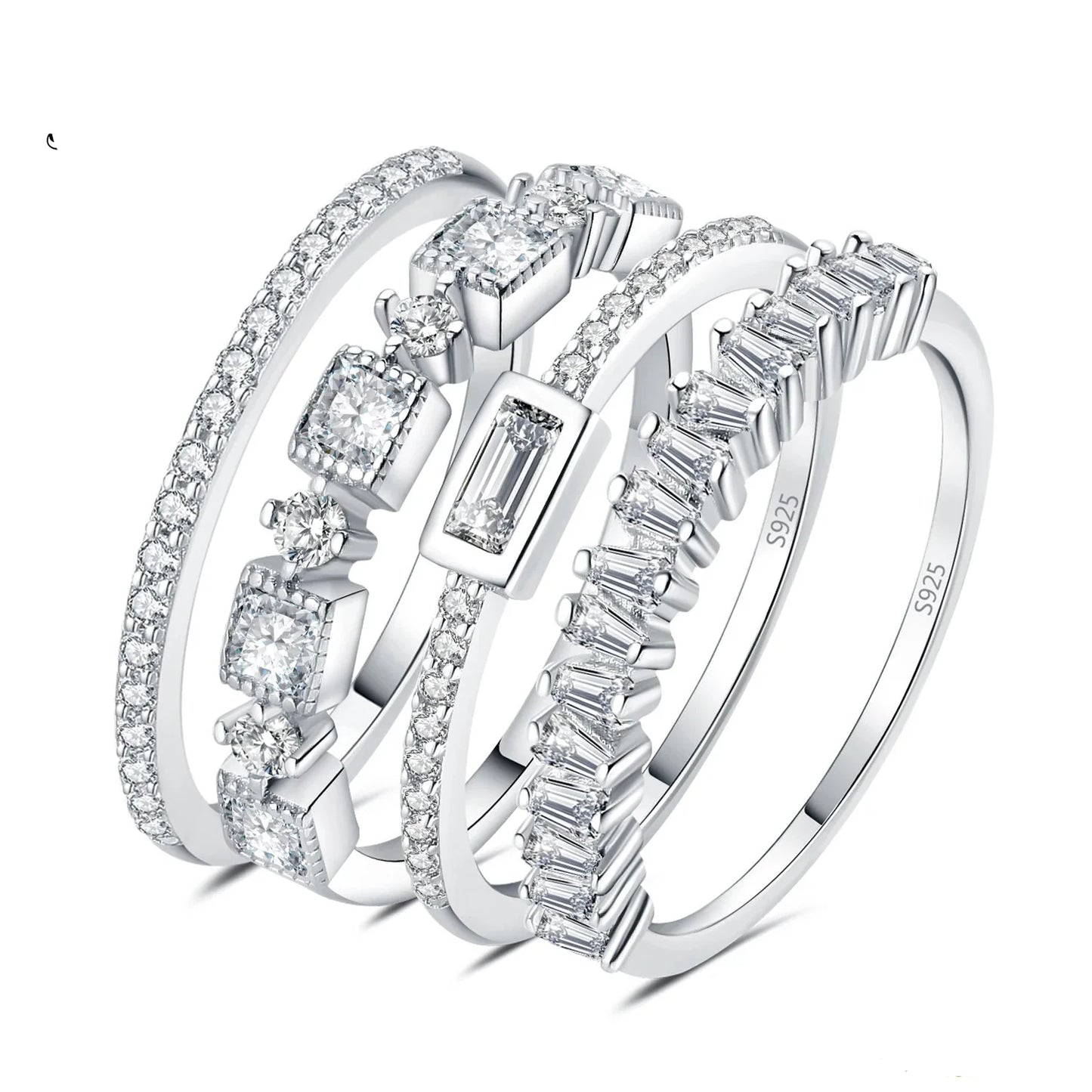 Exquisite 4-Piece 925 Sterling Silver Stackable Wedding Band Set Featuring AAAAA Cubic Zirconia - Ideal Gift for Women
