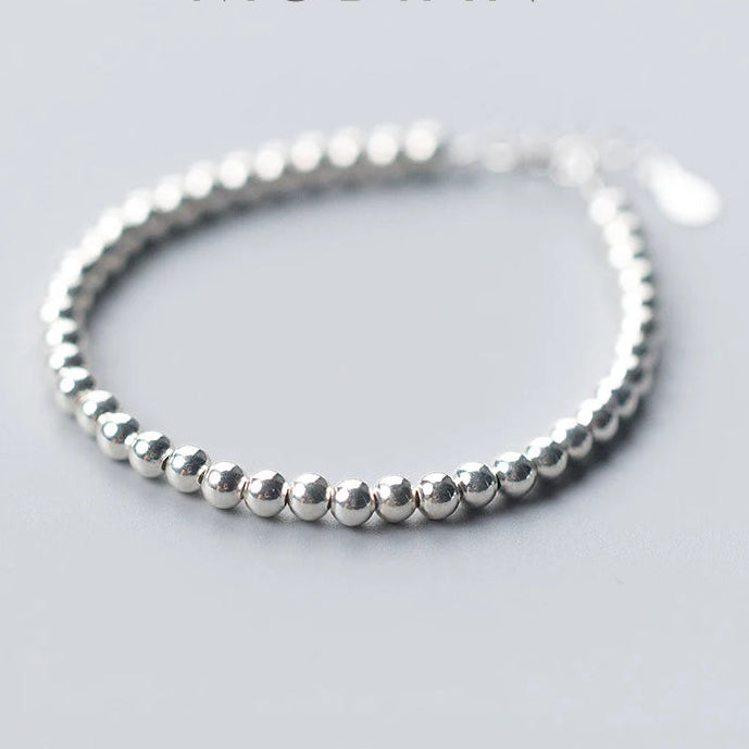 Elegant Trendy 925 Sterling Silver Little Ball Strand Bracelet - Adjustable Fine Jewelry for Women, Perfect Gift for Any Occasion