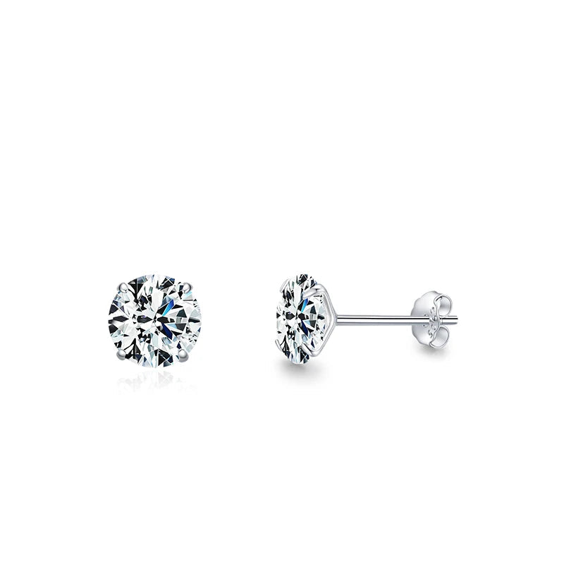 Exquisite 925 Sterling Silver Round CZ Stud Earrings - Dazzling Zirconia for Women's Wedding Jewelry in Multiple Sizes