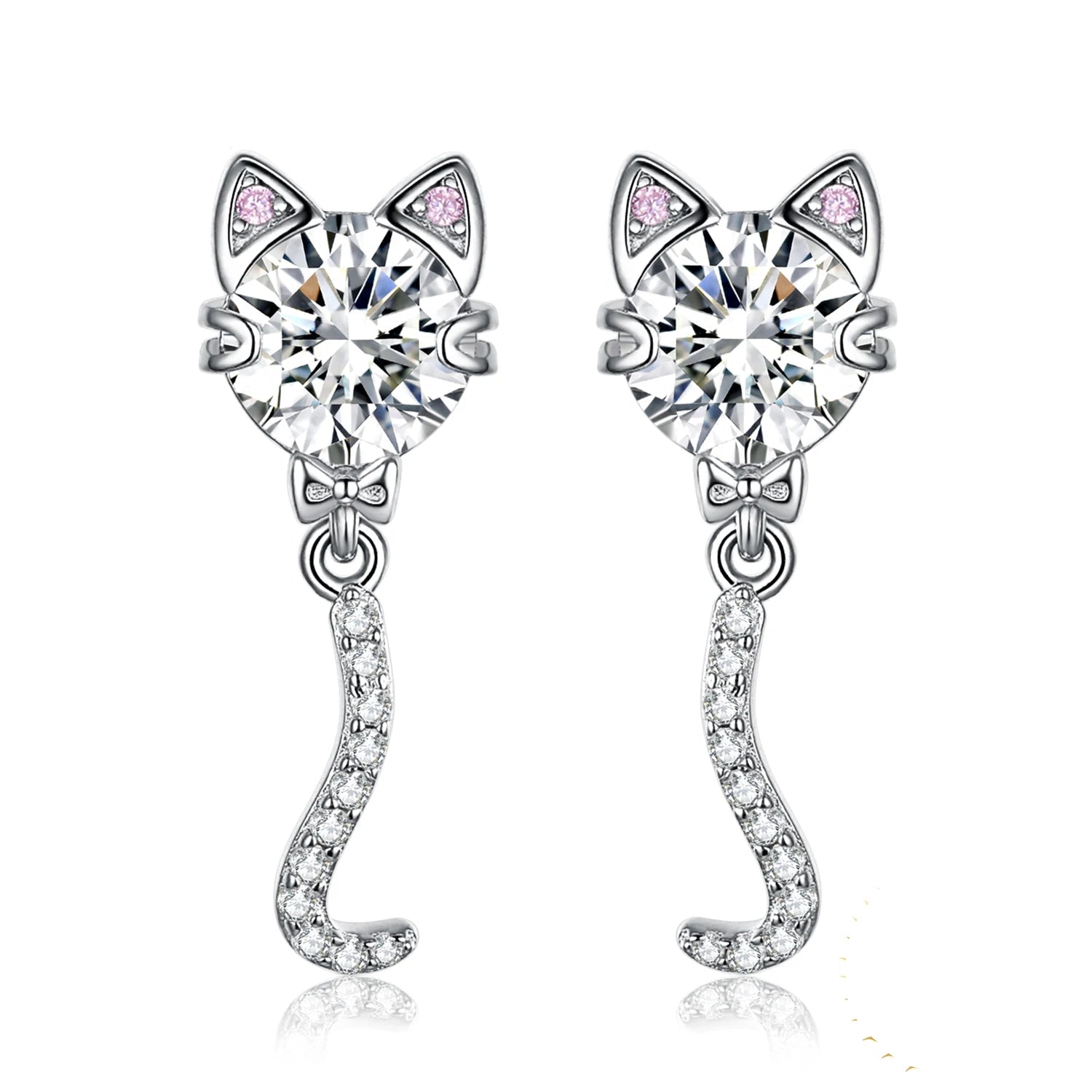 Elegant Love Cat Wagging Tail 4Ct Round Gemstone Stud Earrings in 925 Sterling Silver - Perfect Gift for Women and Girls