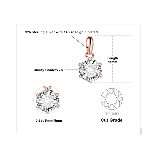 Exquisite Moissanite D Color Round Pendant Necklace in 925 Sterling Silver - A Timeless Elegance for Women