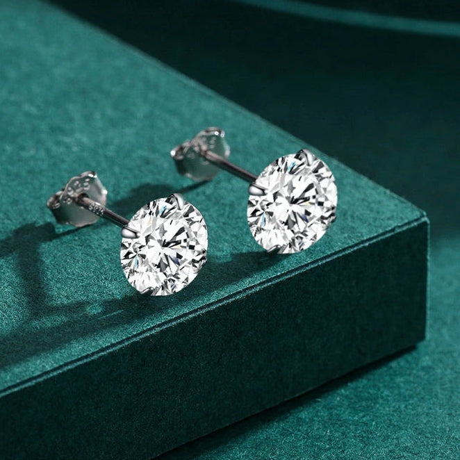 Exquisite 925 Sterling Silver Round CZ Stud Earrings - Dazzling Zirconia for Women's Wedding Jewelry in Multiple Sizes