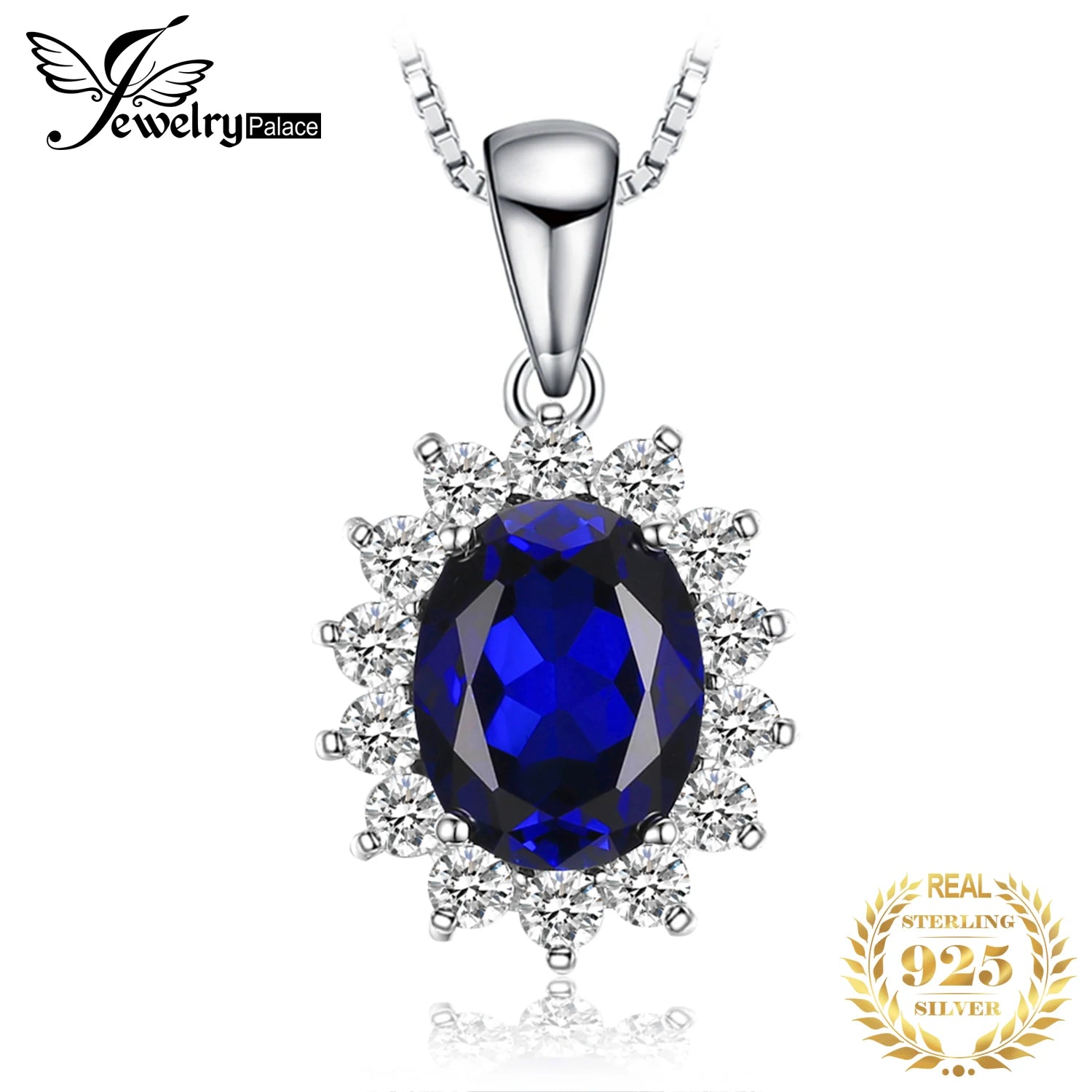 Elegant Princess Diana Inspired Blue Sapphire and Ruby Simulated Emerald Pendant Necklace in 925 Sterling Silver for Women (Chain Not Included)