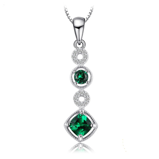 Exquisite Created Nano Emerald Pendant Necklace in 925 Sterling Silver - A Timeless Gift for Women