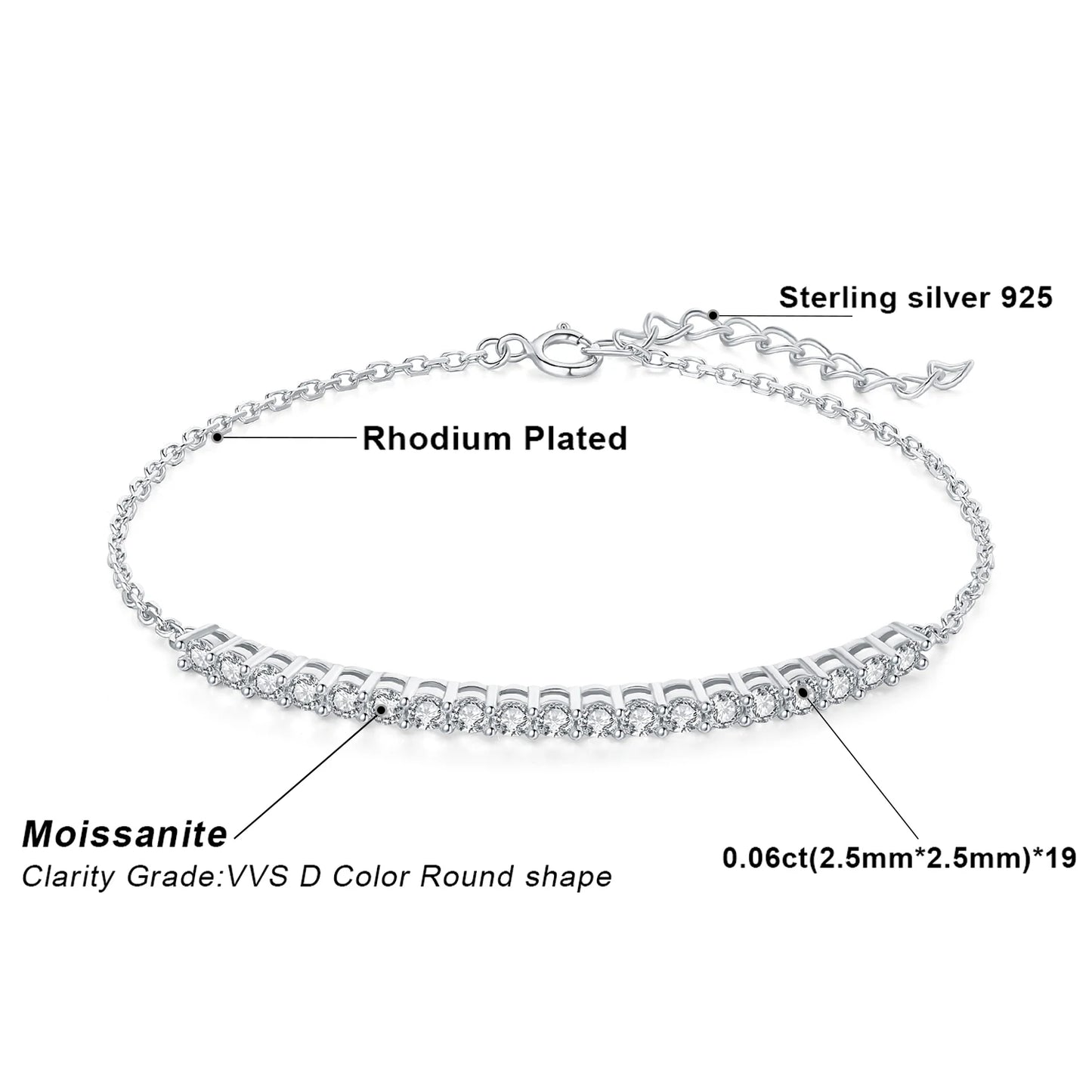 Elegant Moissanite D Color Round Cut 925 Sterling Silver Adjustable Link Bracelet for Women - Yellow Rose Gold Plated