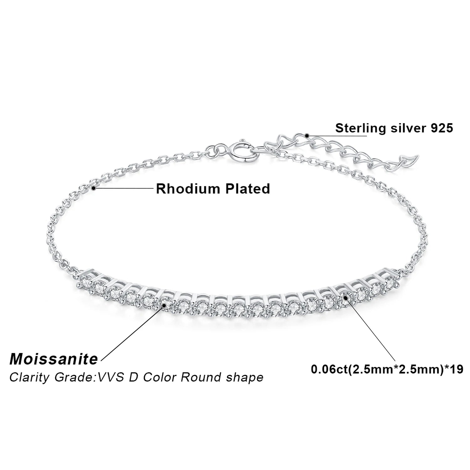 Elegant Moissanite D Color Round Cut 925 Sterling Silver Adjustable Link Bracelet for Women - Yellow Rose Gold Plated