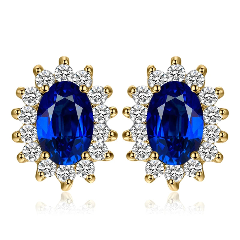 Exquisite Blue Topaz and Ruby 925 Sterling Silver Stud Earrings with Classic Star Design - Inspired by Princess Diana