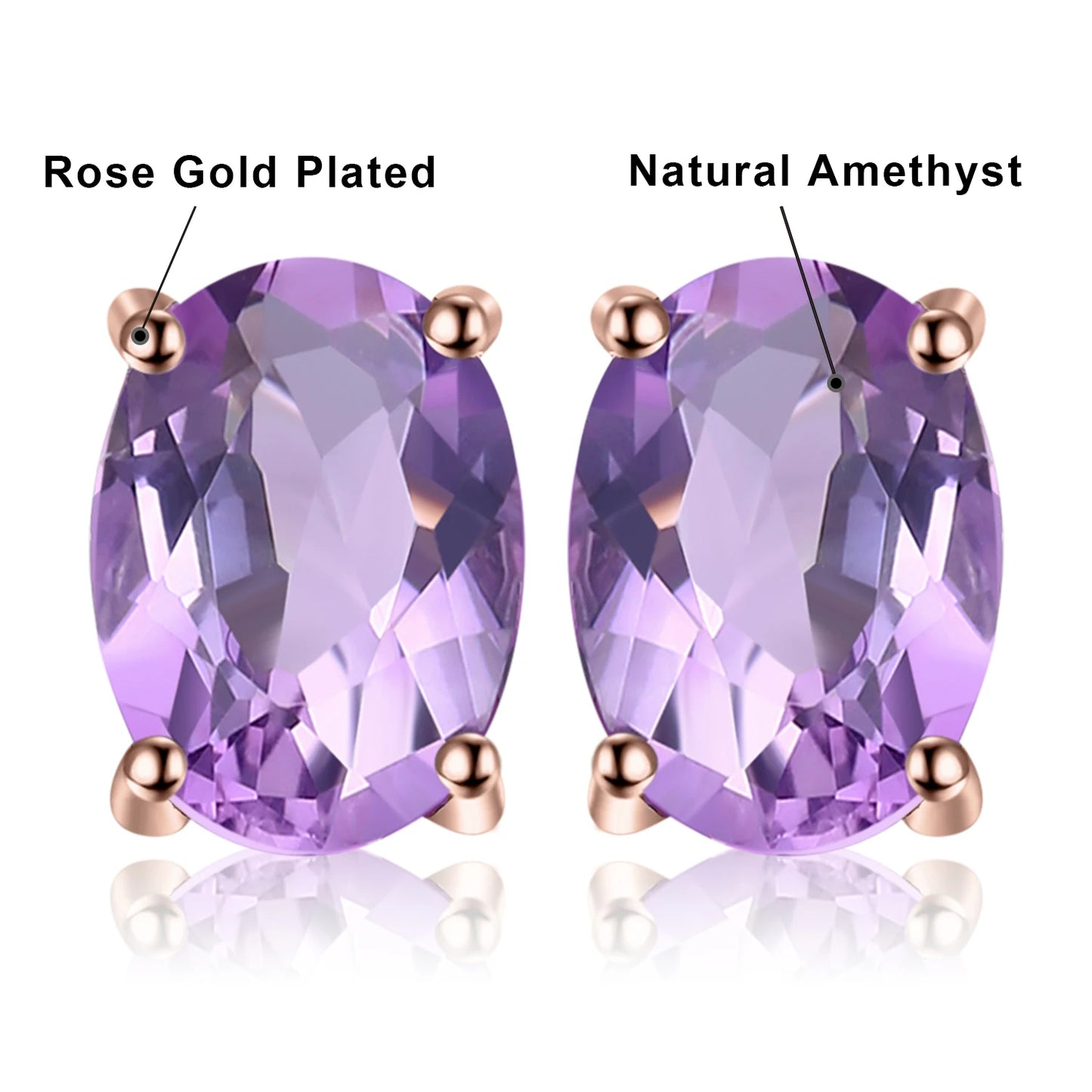 Elegant Oval Natural Amethyst 925 Sterling Silver Stud Earrings for Women - Perfect for Any Occasion