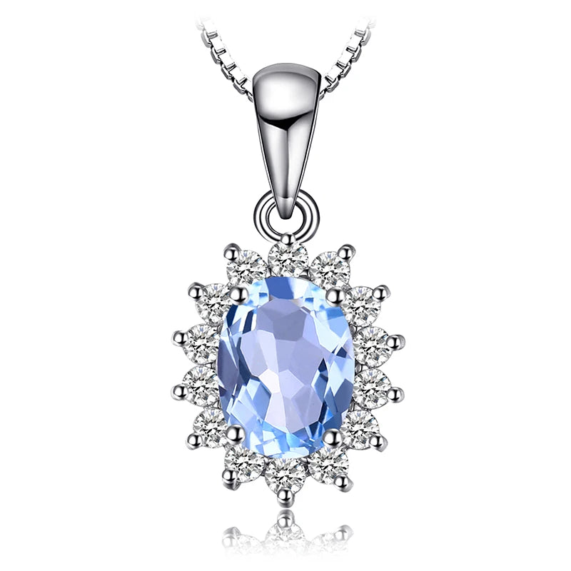 Elegant Princess Diana Inspired Blue Sapphire and Ruby Simulated Emerald Pendant Necklace in 925 Sterling Silver for Women (Chain Not Included)