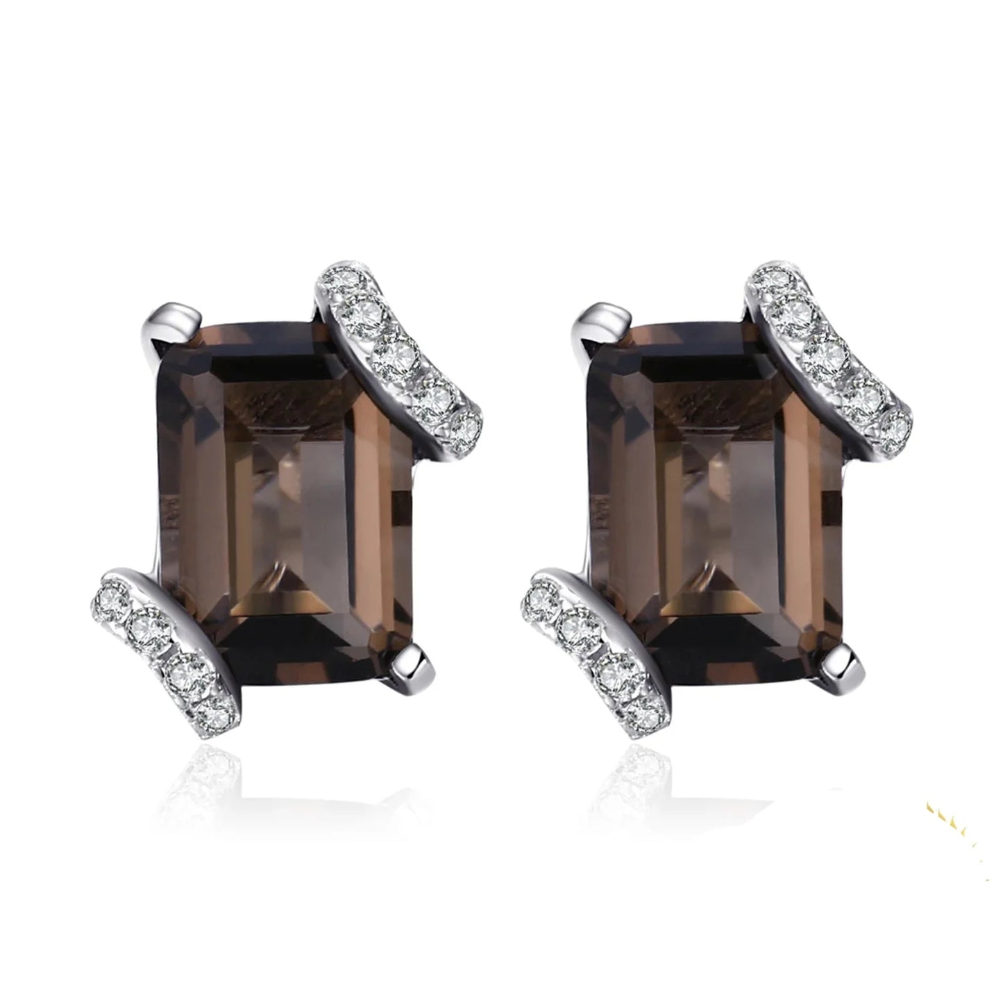 Elegant Emerald Cut 1.6Ct Genuine Smoky Quartz Earrings in 925 Sterling Silver – A Timeless Gemstone Gift for Women