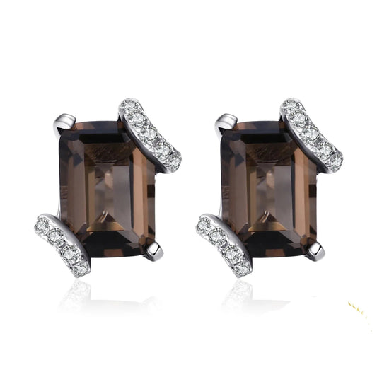 Elegant Emerald Cut 1.6Ct Genuine Smoky Quartz Earrings in 925 Sterling Silver – A Timeless Gemstone Gift for Women