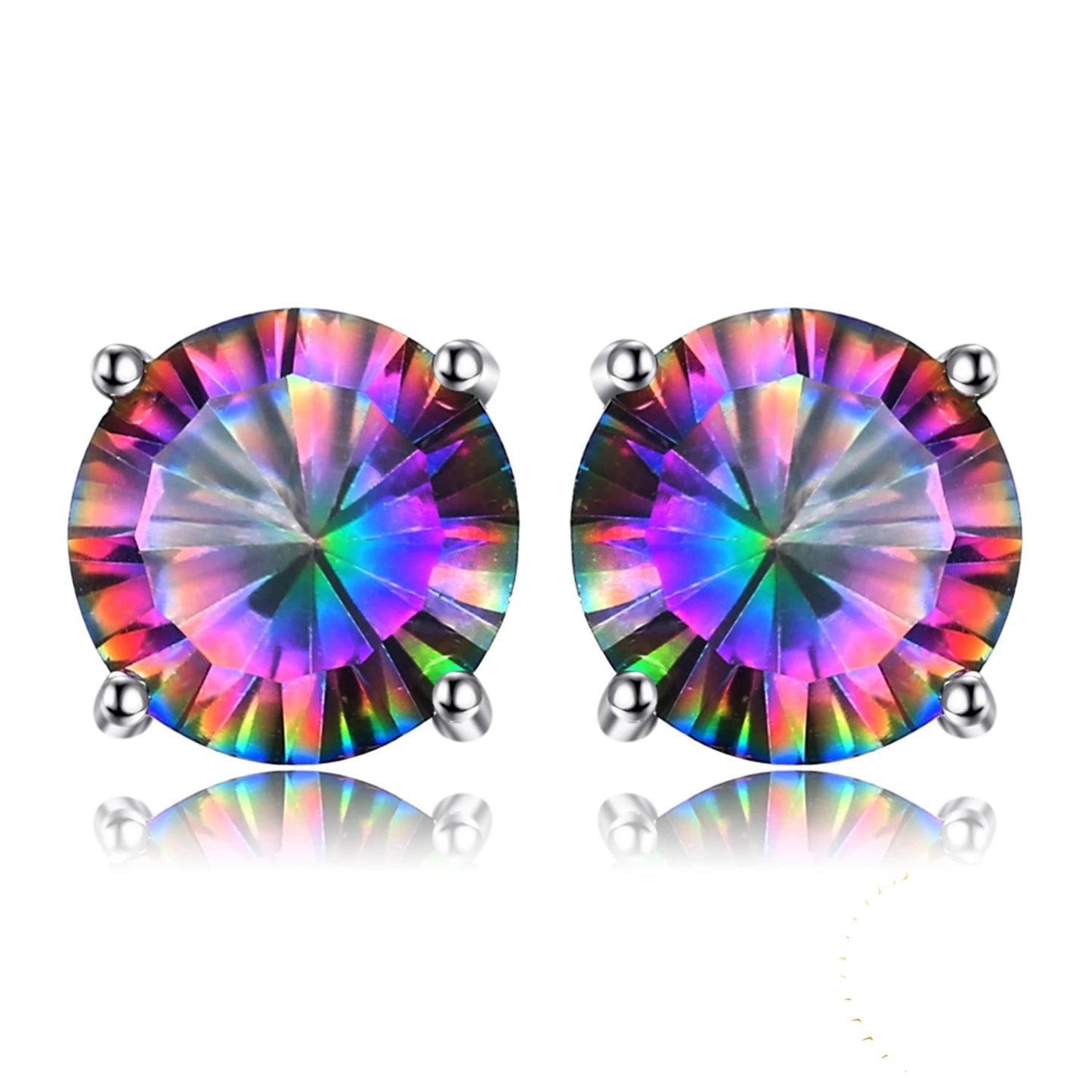 Exquisite Round Genuine Rainbow Mystic Quartz Stud Earrings in 925 Sterling Silver for Women - A Stunning Fashion Statement in Fine Jewelry