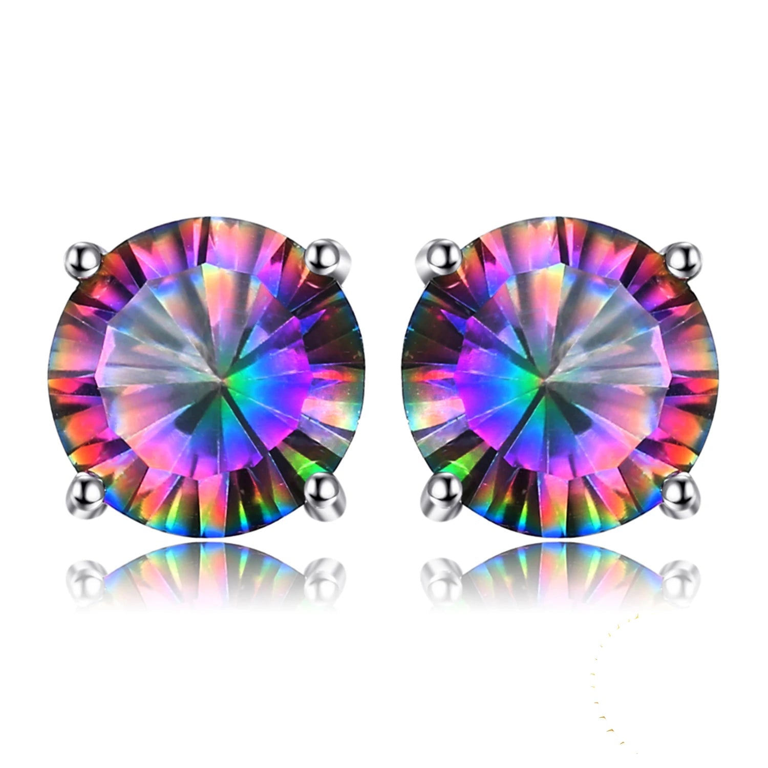 Exquisite Round Genuine Rainbow Mystic Quartz Stud Earrings in 925 Sterling Silver for Women - A Stunning Fashion Statement in Fine Jewelry