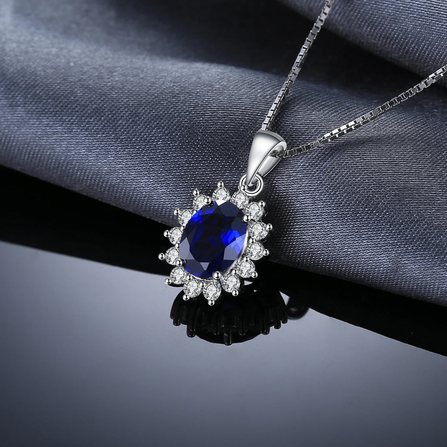 Elegant Princess Diana Inspired Blue Sapphire and Ruby Simulated Emerald Pendant Necklace in 925 Sterling Silver for Women (Chain Not Included)
