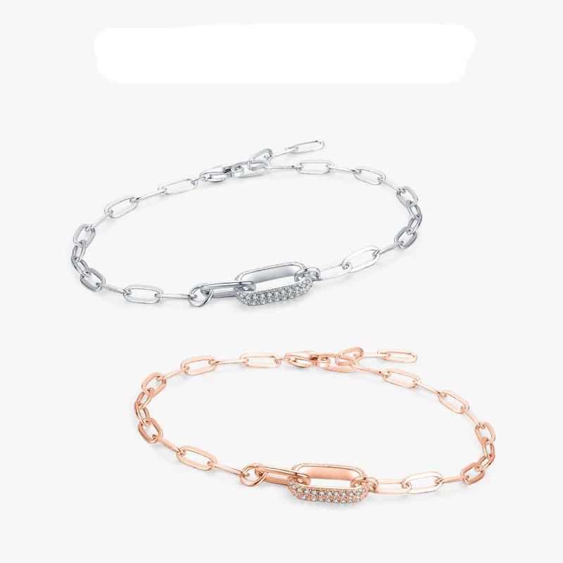 Exquisite Trendy 925 Sterling Silver Geometric Link Lock Bracelet for Women Featuring Dazzling Zirconia Chains