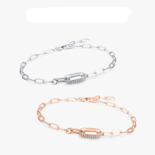 Exquisite Trendy 925 Sterling Silver Geometric Link Lock Bracelet for Women Featuring Dazzling Zirconia Chains