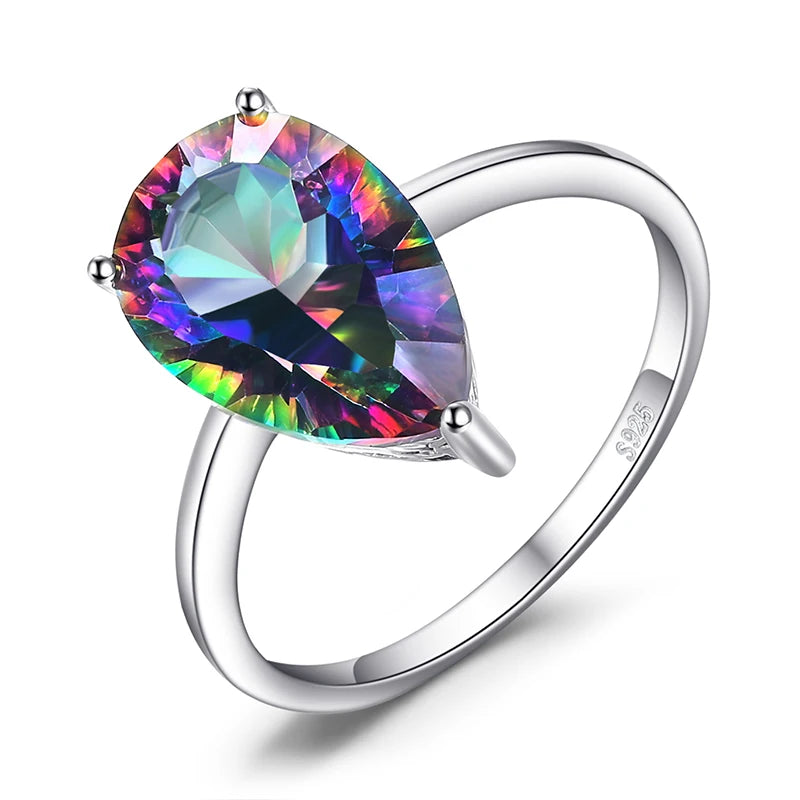 Exquisite Heart-Shaped Rainbow Mystic Quartz Solitaire Ring in 925 Sterling Silver for Women - A Colorful Gemstone Statement for Engagement and Special Occasions