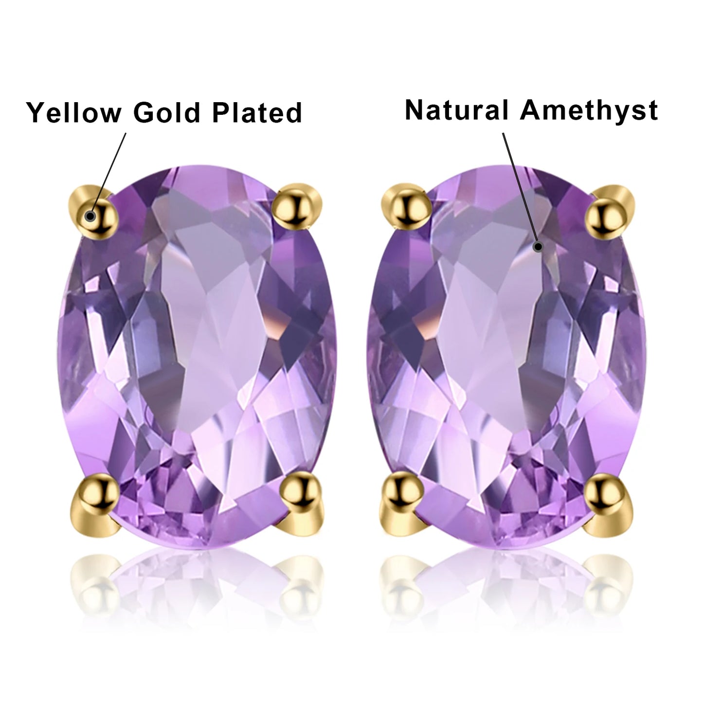 Elegant Oval Natural Amethyst 925 Sterling Silver Stud Earrings for Women - Perfect for Any Occasion