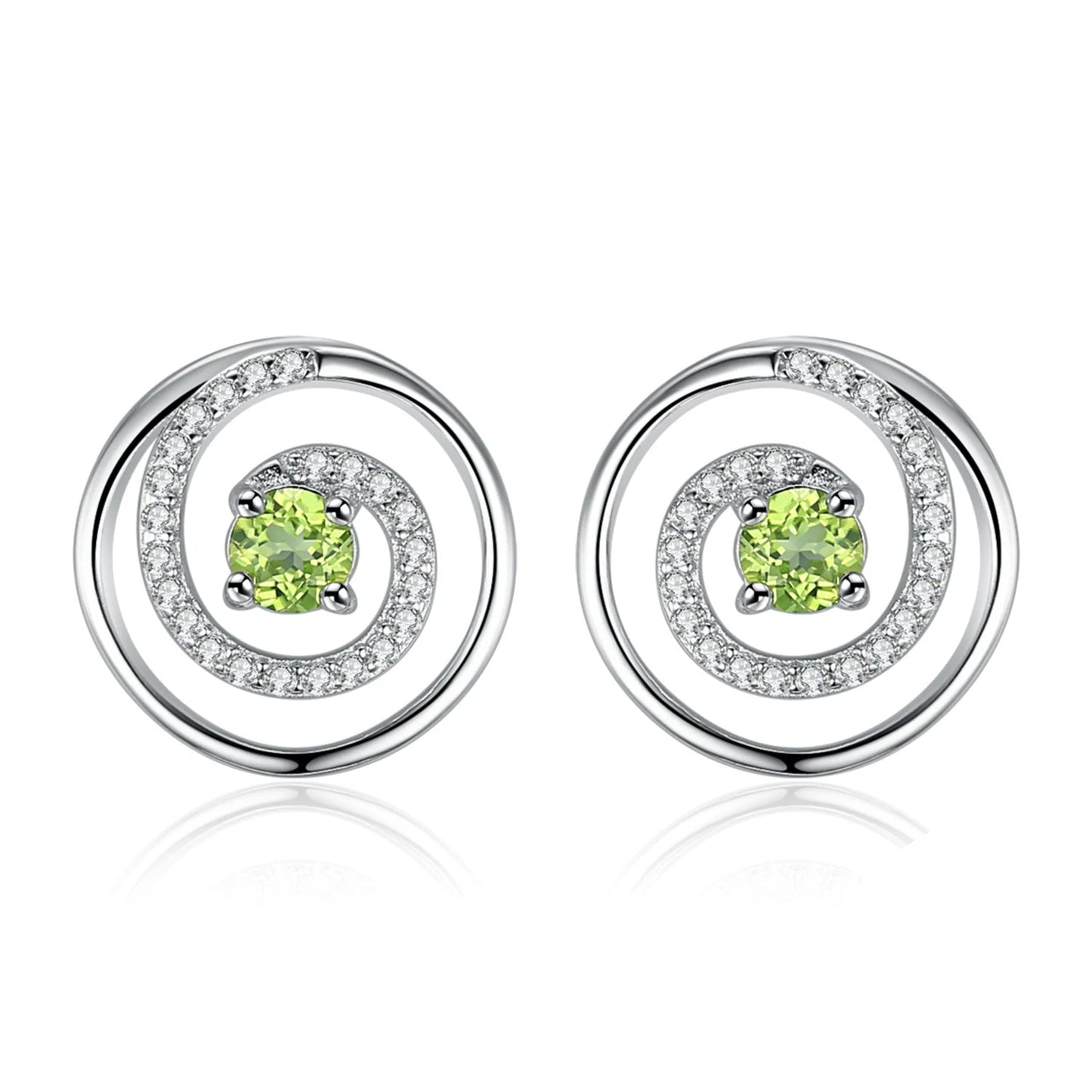 Exquisite Natural Peridot & Solid 925 Sterling Silver Round Stud Earrings for Women - Elegant Green Gemstone Jewelry Gift for Any Occasion