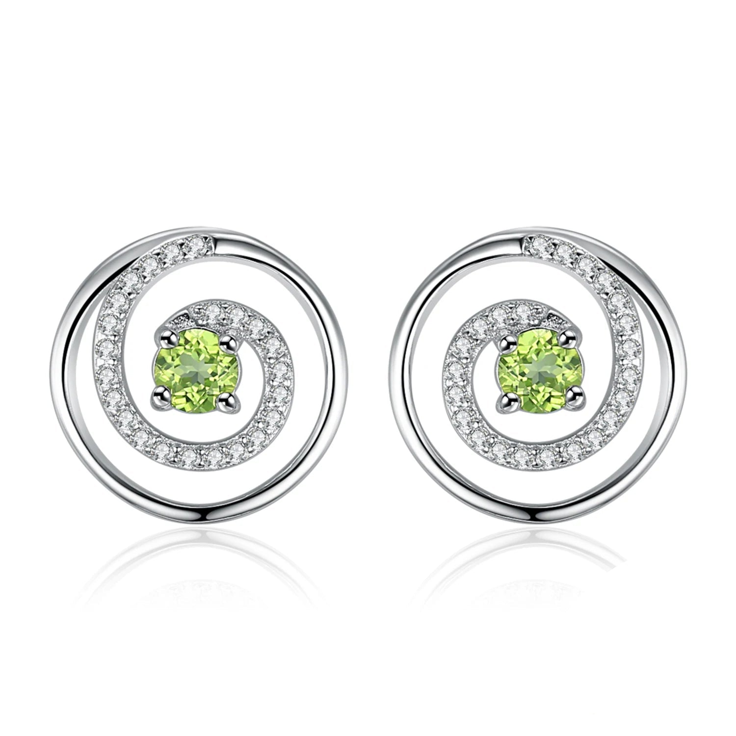 Exquisite Natural Peridot & Solid 925 Sterling Silver Round Stud Earrings for Women - Elegant Green Gemstone Jewelry Gift for Any Occasion
